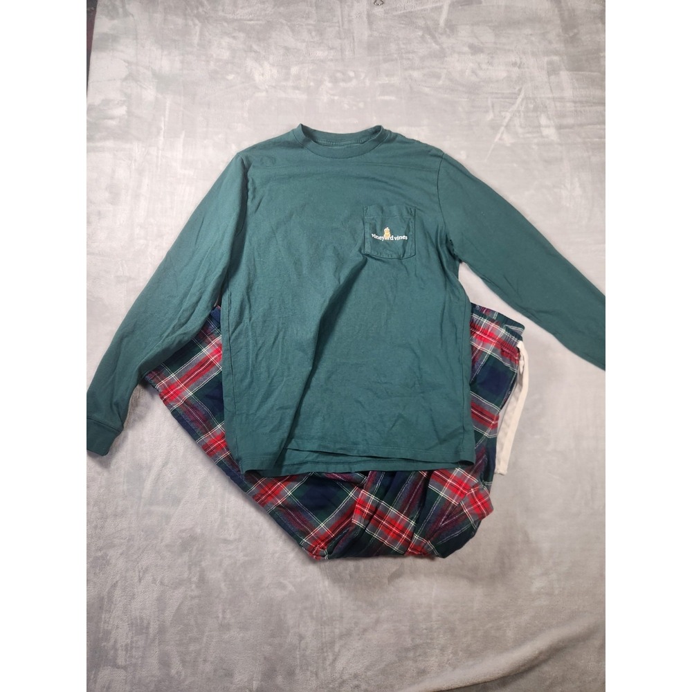 Vineyard Vines Men's Christmas Dog Sleigh Long Sleeve Pocket & Plaid Pants Sz S